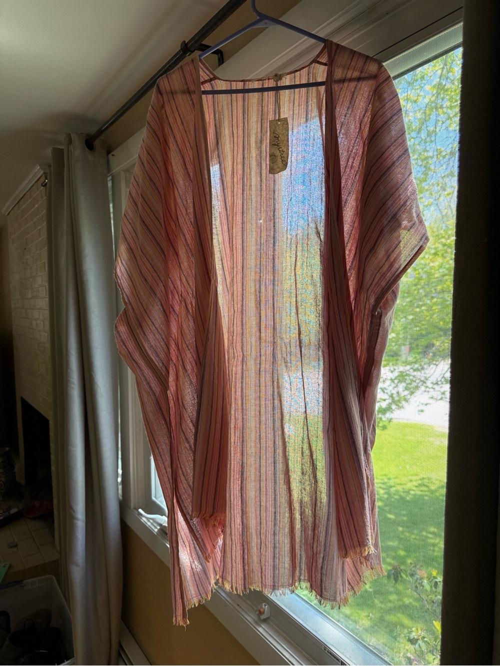 Mystree Pink Multi-Stripe Sheer Kimono Coverup